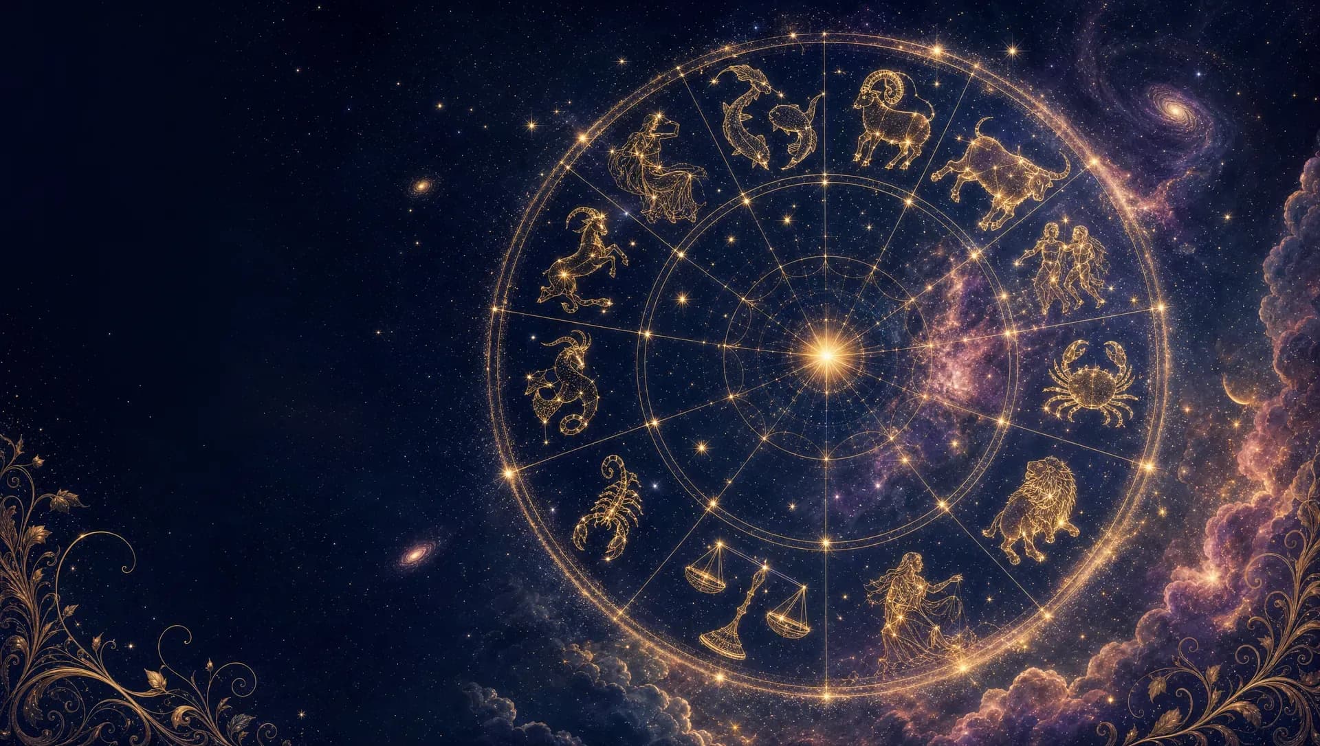 Zodiac wheel across a night sky